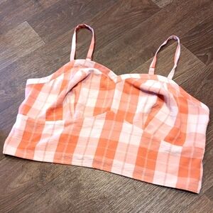 Torrid Top Women's Plus 1X Orange Seersucker Sleeveless Bralette Gingham Casual
